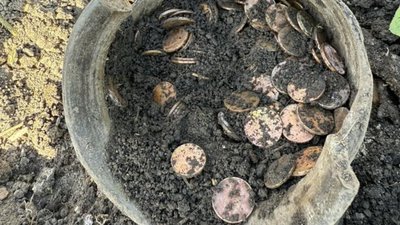 Відомий священник з Тернопільщини викопав на подвір'ї глечик зі старовинними монетами. ФОТО