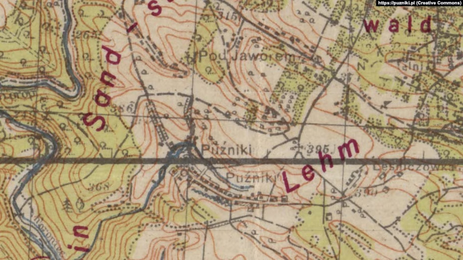 Карта, на якій ще є село Пужники, де проводитимуть ексгумацію жертв українсько-польського збройного конфлікту у 1945 році. Це село було ліквідоване радянськими органами у 1949 році
