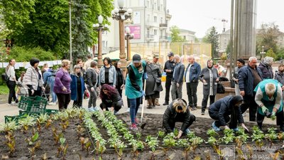 До Дня матері у центрі Тернополя висадили понад двісті кущиків квітів. ФОТО