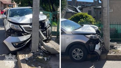 Неподалік пивзаводу п'яний водій в'їхав у стовп. ФОТО